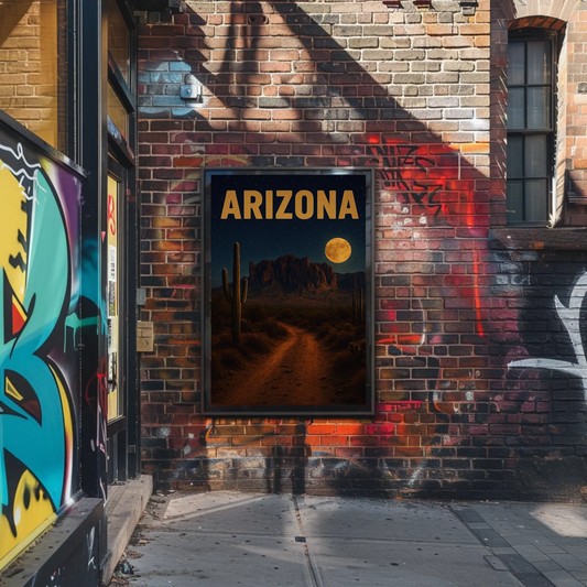 Arizona Desert Moonlight Pathway With Cactus Travel Poster