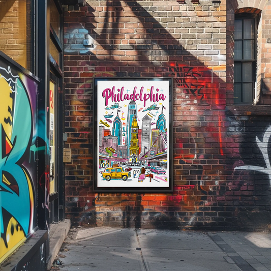 Philadelphia USA Urban Skyline Celebration Travel Poster