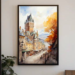 Historic Quebec City Castle European-Style Street Travel Poster