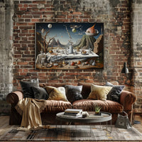 Surreal Dreamscape with Chaotic Still Life Artistic Poster