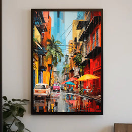 Vibrant Tropical Street Scene Impressionistic Artistic Poster