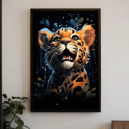 Leopard Cub Joyful Adventure Vibrant Art Poster