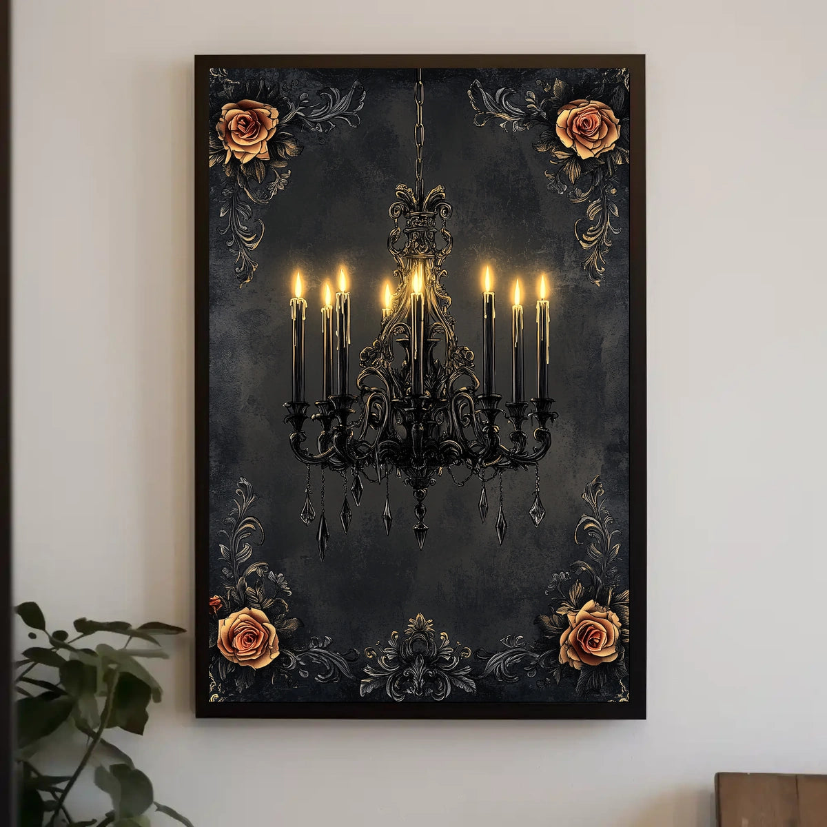 Vintage Chandelier with Roses Artistic Gothic Poster