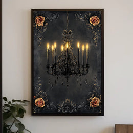 Vintage Chandelier with Roses Artistic Gothic Poster