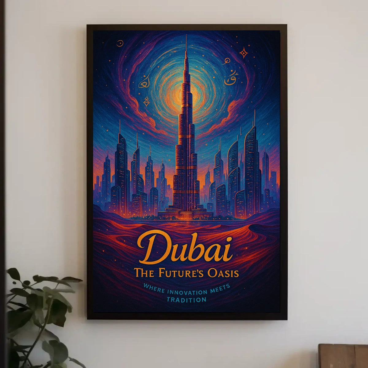 Futuristic Dubai Poster: Burj Khalifa Cosmic Night