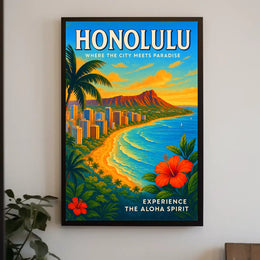 Honolulu Where the City Meets Paradise Poster