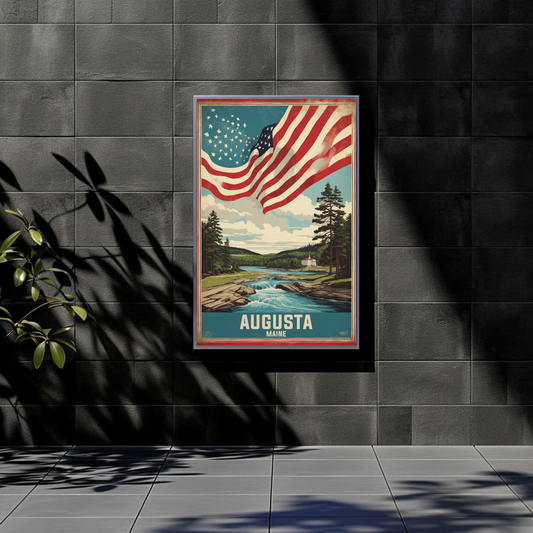 Augusta Maine River Retreat Vintage Travel Poster