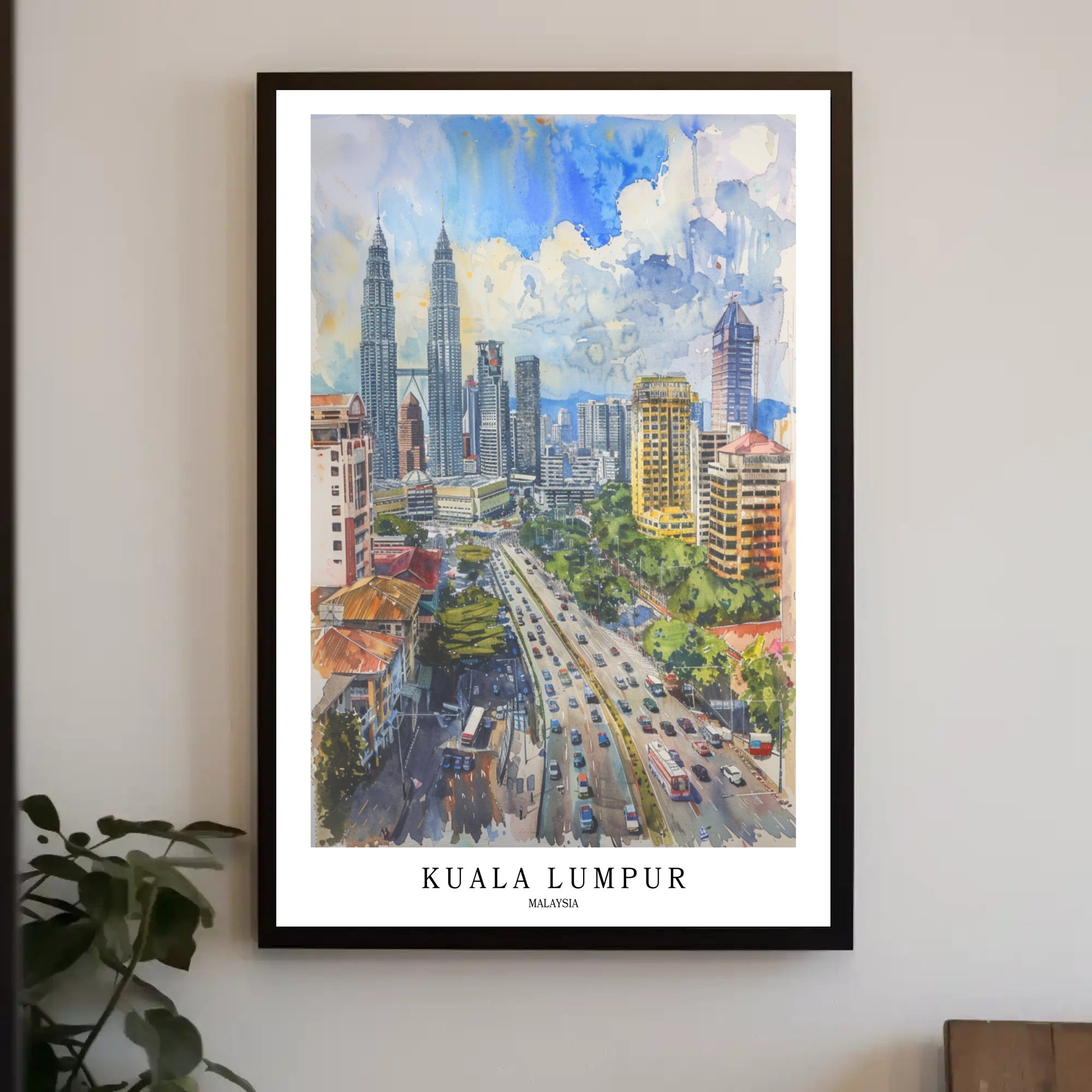 Kuala Lumpur Vibrant Cityscape Urban Watercolor Art Poster PosterGoat
