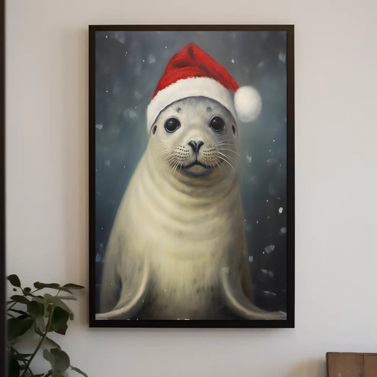Festive Seal In Santa Hat Poster