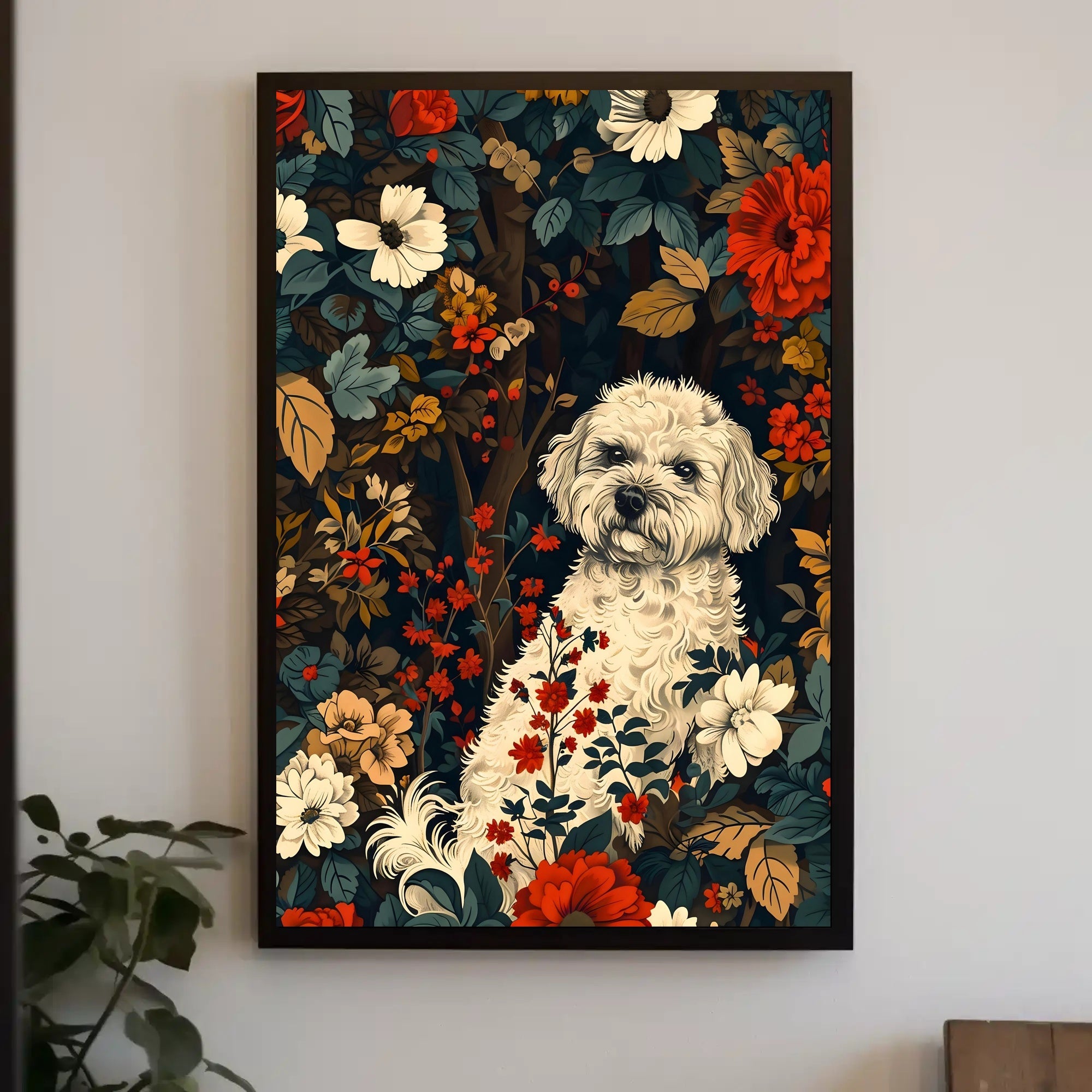 Floral Canine Portrait Wall Art Print