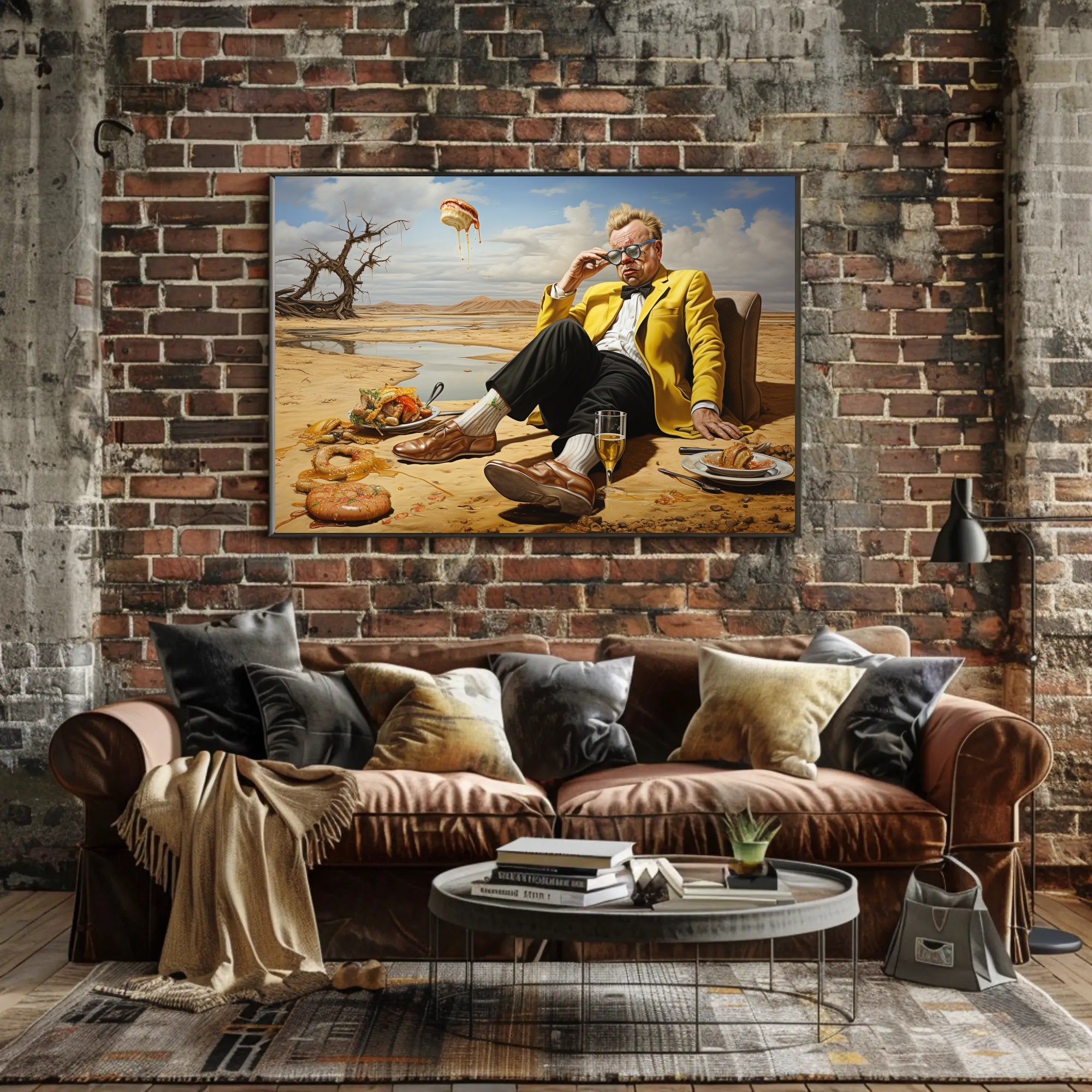 Desert Whimsy: Surreal Oasis Scene Artistic Poster