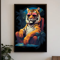 Tiger on Chair with Sunglasses - Animal Poster