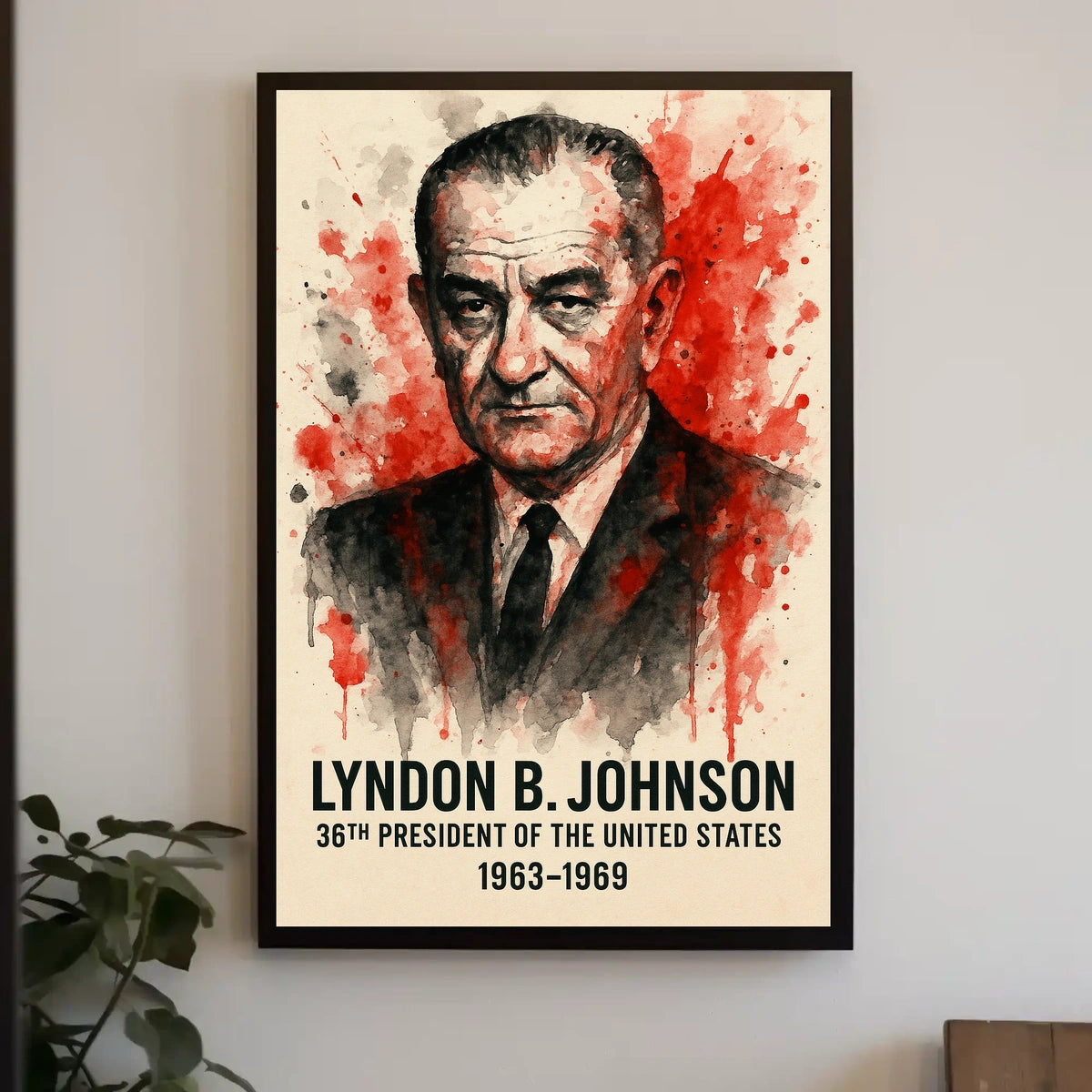 Lyndon B. Johnson Watercolor Presidential Historical or Presidential Poster