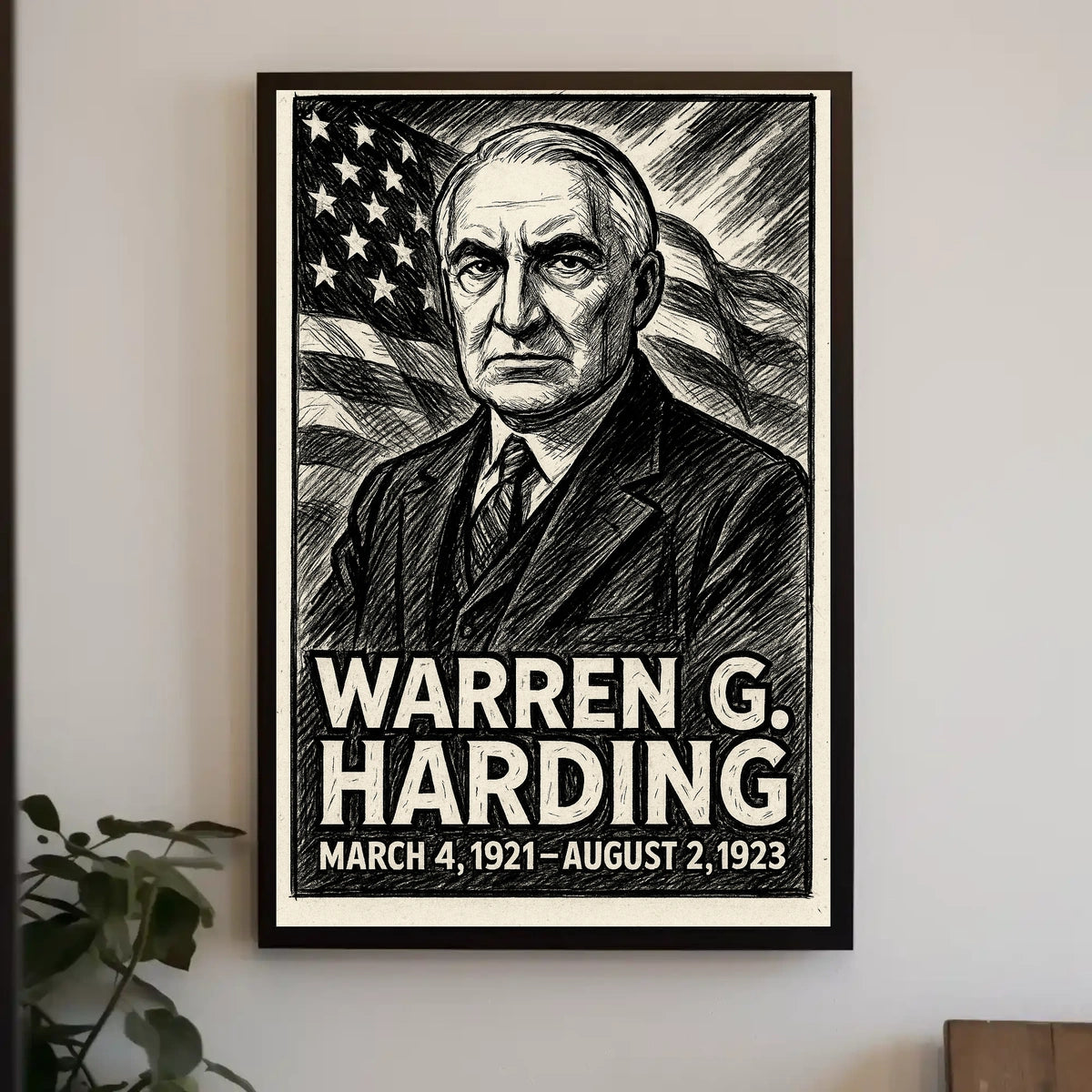Warren G. Harding 29th President of the United States B & W Comic Sketch Poster