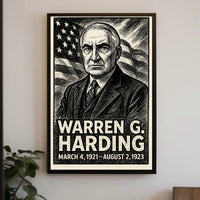 Warren G. Harding 29th President of the United States B & W Comic Sketch Poster