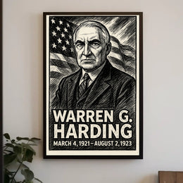 Warren G. Harding 29th President of the United States B & W Comic Sketch Poster