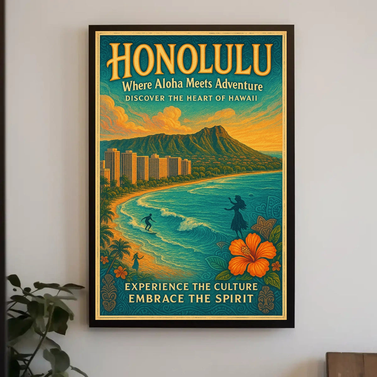 Honolulu Adventure Vintage Hawaiian Poster Print