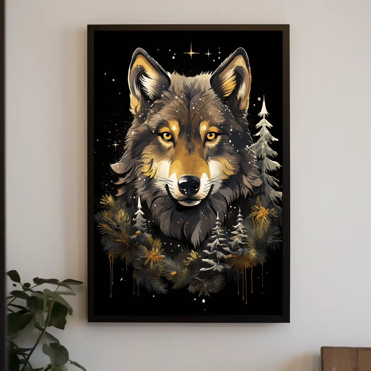 Stylized Wolf Against Dark Background Animal Poster
