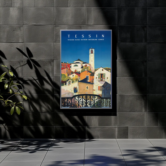 Tessin Switzerland Scenic Hilltop Village Vintage Travel Poster
