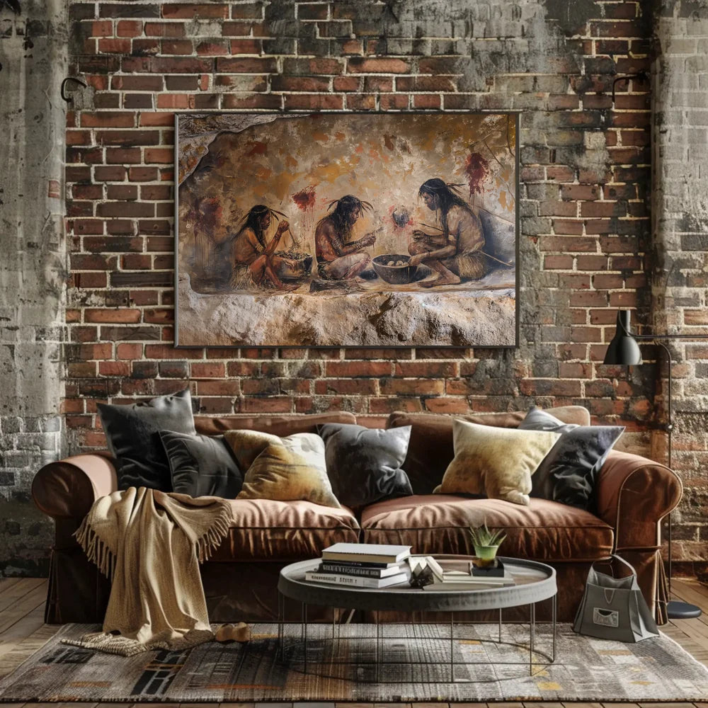 Ancient Cave Art Poster: Prehistoric Communal Scene
