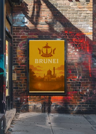 Brunei's Architectural Elegance in Vintage Travel Poster