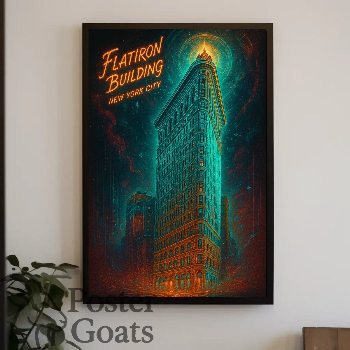 Flatiron Building New York: Surreal Neon Urban Cityscape Poster