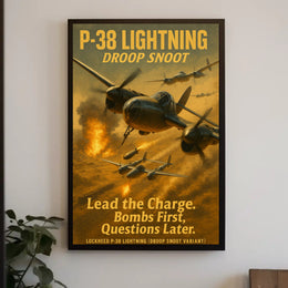 Lockheed P-38 Lightning Droop Snoot WWII Poster