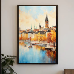European Cityscape Elegance Captured in Scenic Travel Poster