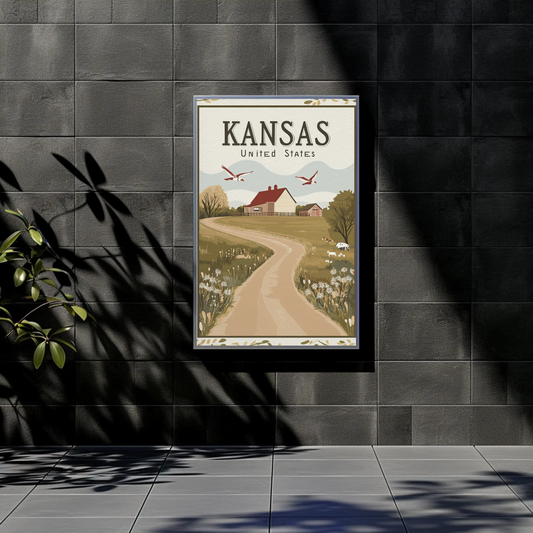 Kansas Red Barn Vintage Poster