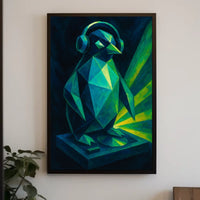 Geometric Penguin With Headphones Poster