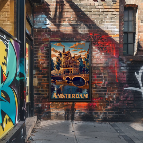 Amsterdam Canals Historic Architecture Boats Scenic Travel Poster