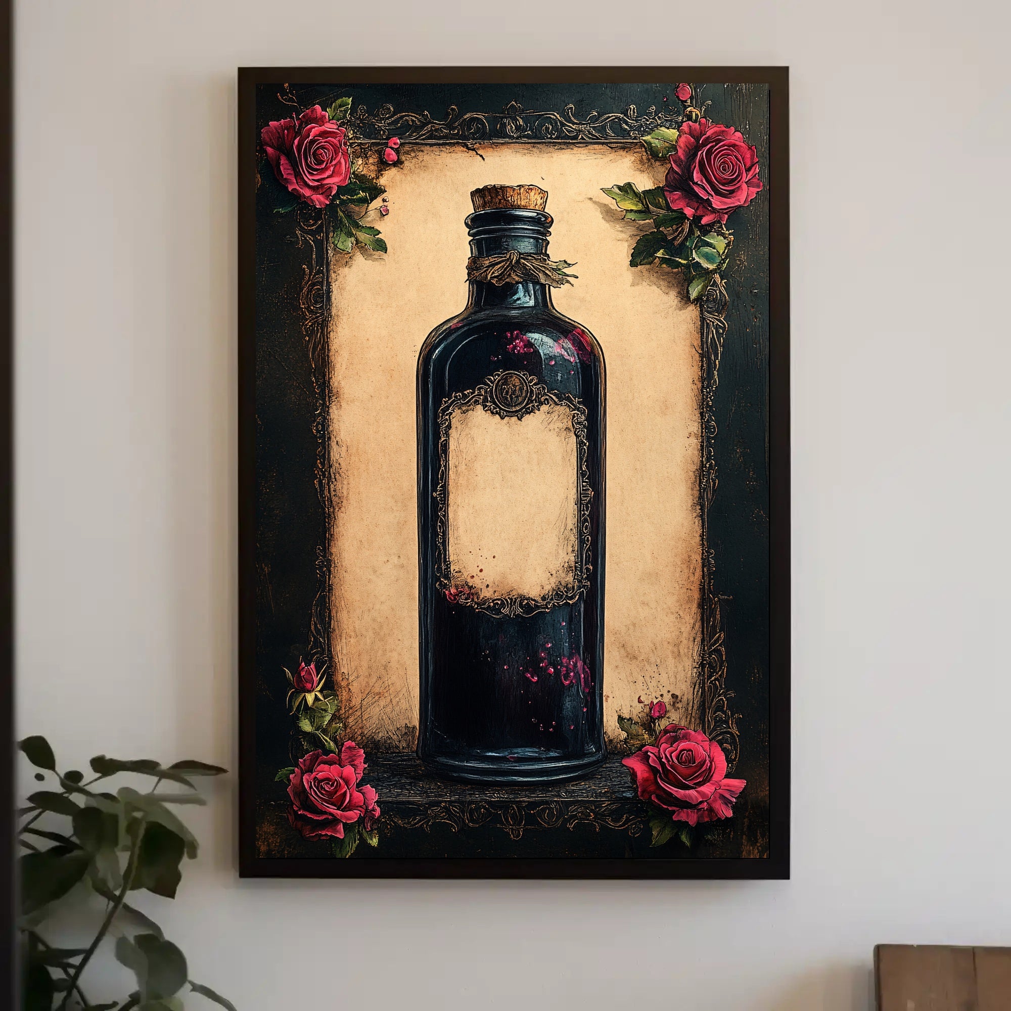 Vintage Potion Bottle With Roses Vintage Poster