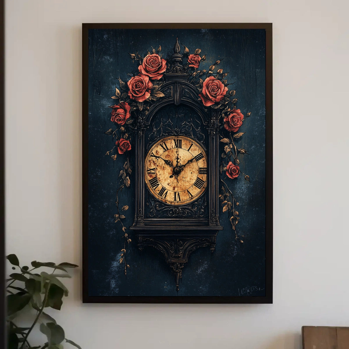 Timeless Vintage Clock with Roses Cultural or Heritage Poster