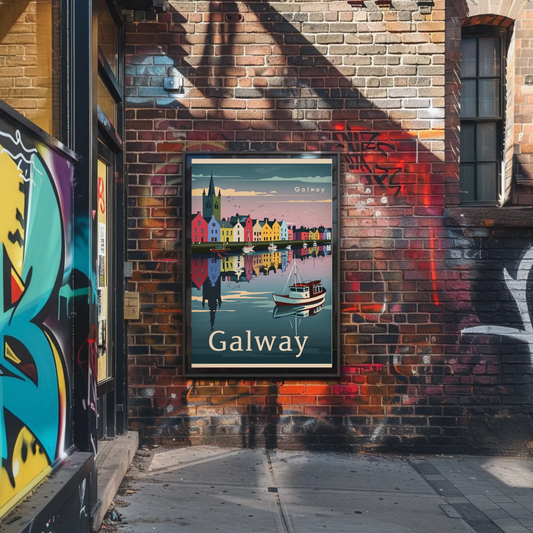 Galway Waterfront Reflections Ireland Travel Poster