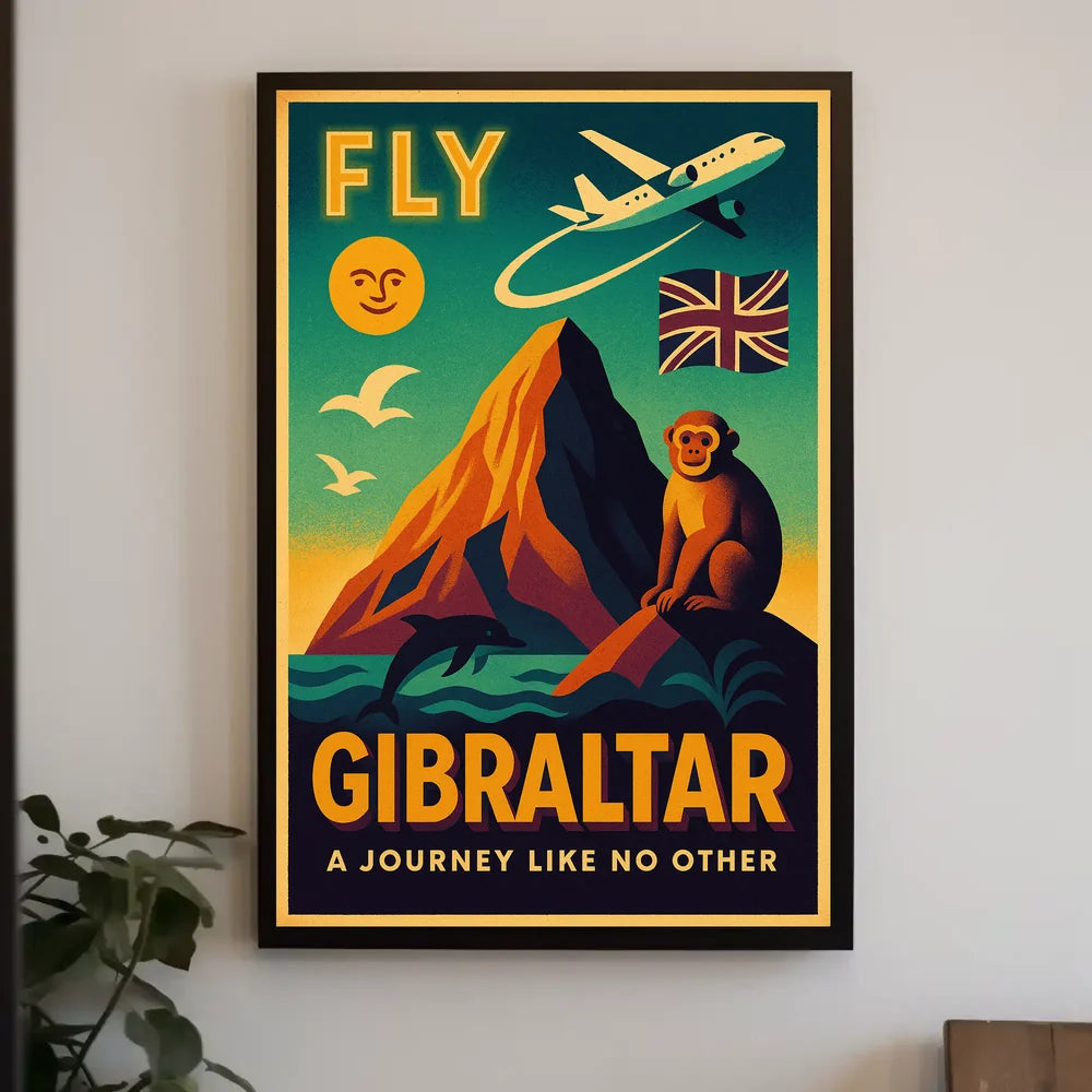 Fly Gibraltar Adventure in Vintage Travel Poster PosterGoat