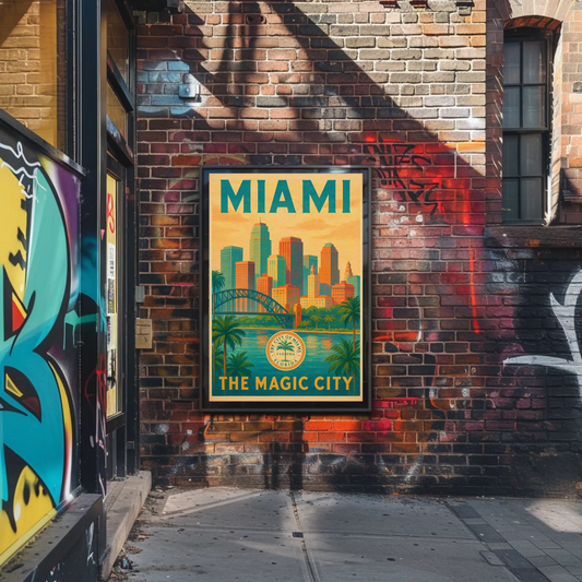 Miami Magic City Vintage Skyline Travel Poster