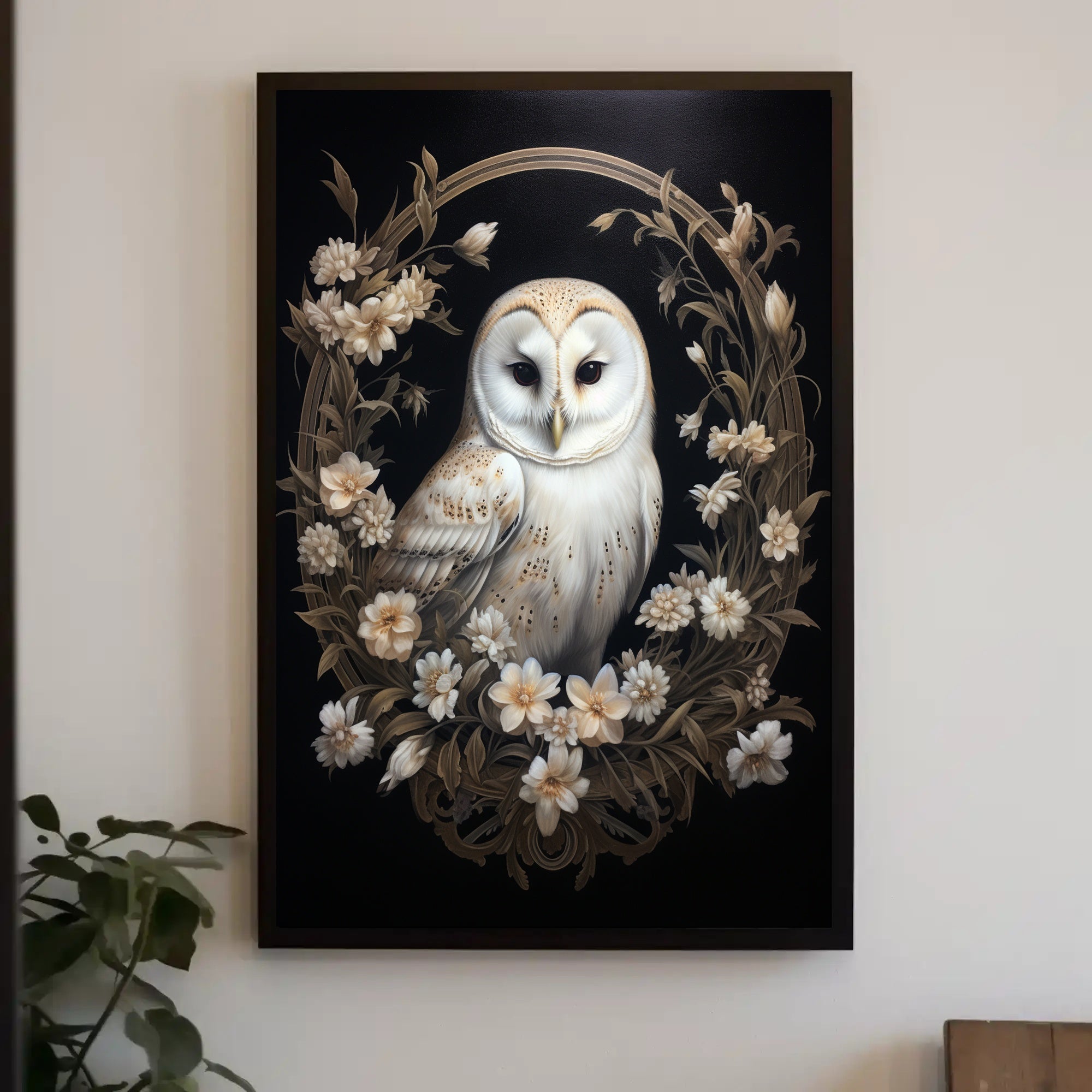 Enchanted Owl In Floral Wreath Poster PosterGoat