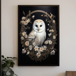 Enchanted Owl In Floral Wreath Poster PosterGoat