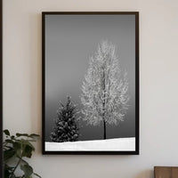 Serene Winter Landscape: Minimalist Black and White Artistic Poster
