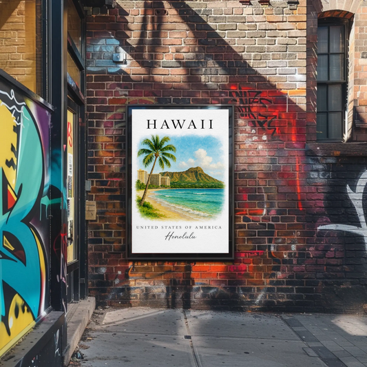 Honolulu Hawaii Diamond Head Beach Scene Poster