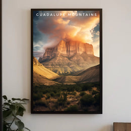 Guadalupe Mountains Travel Poster Vintage Sunset