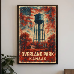 Overland Park Kansas Wanderlust Vintage Travel Map Poster