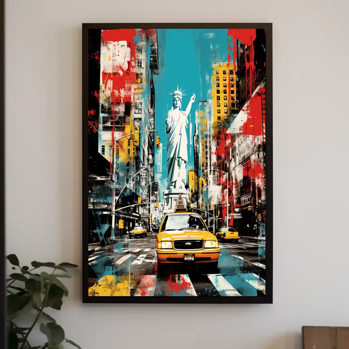 Vibrant Yellow Taxis and Liberty: Bold New York Travel Poster