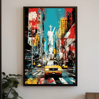 Vibrant Yellow Taxis and Liberty: Bold New York Travel Poster