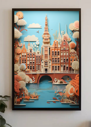 Amsterdam Canal Houses Artistry Travel Poster