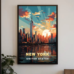New York Cityscape Sunset View Poster Modern Wall Art