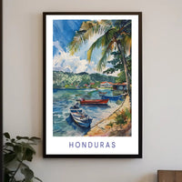 Honduras Coastal Serenity Watercolor Travel Poster PosterGoat
