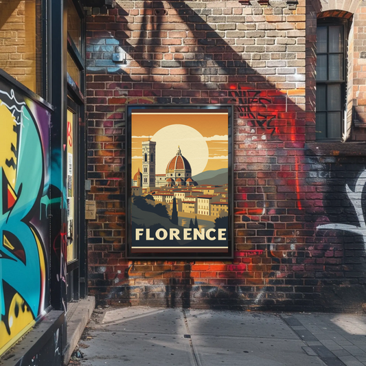 Florence Italy Cathedral Sunset View Travel Poster
