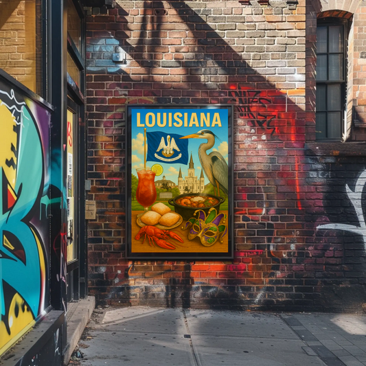 Louisiana Beignets Gator Mardi Gras Flag Food Travel Poster