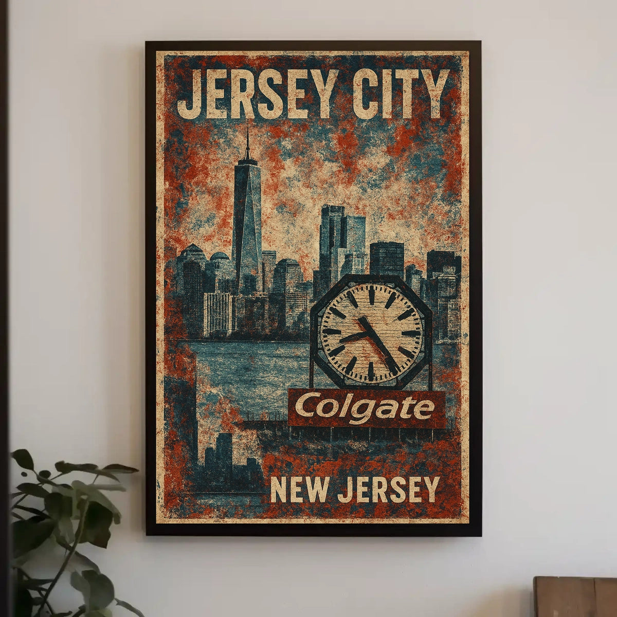 Jersey City Colgate Clock Urban Cityscape Art Deco Retro Eighties Heritage Nostalgic Decor Poster